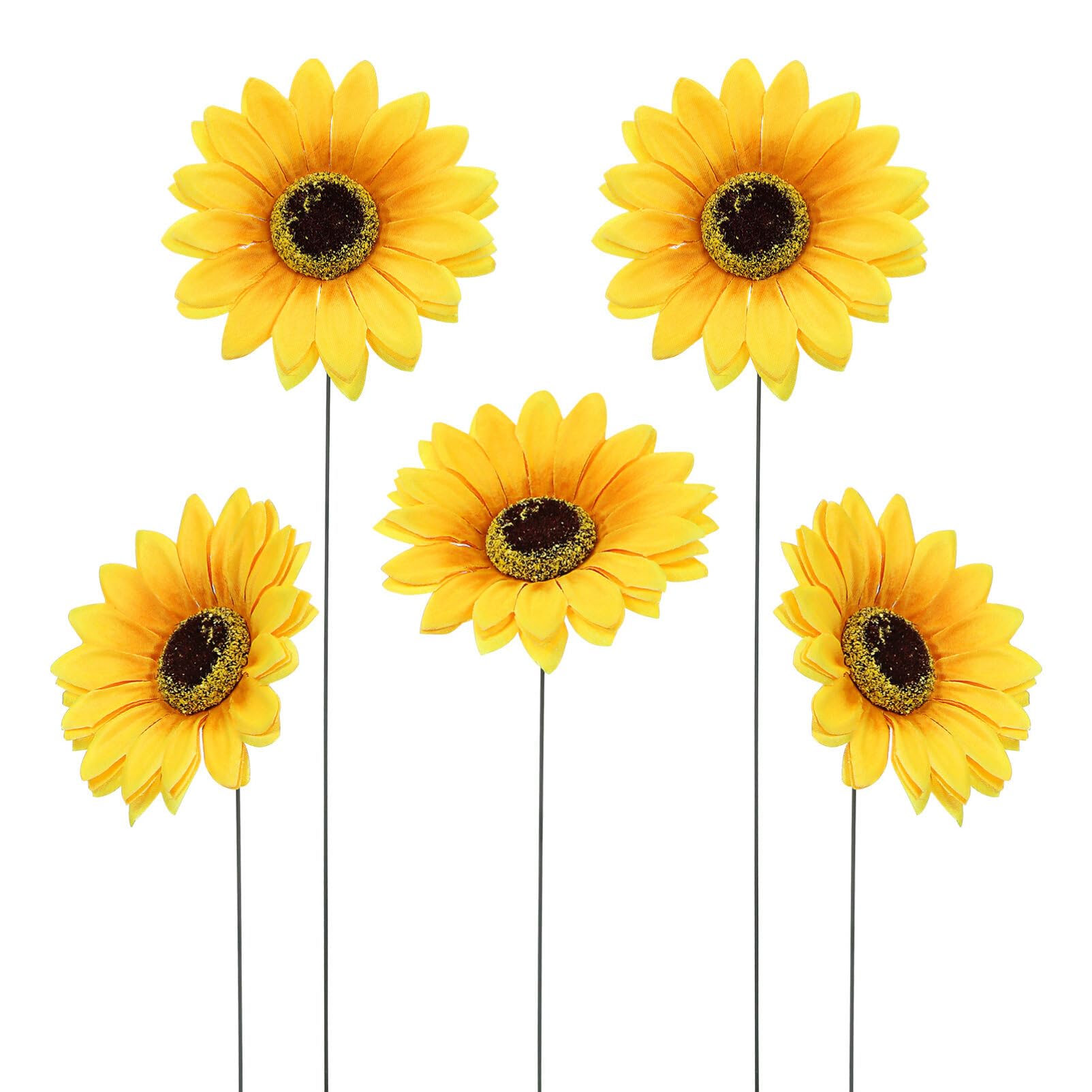 Zerodeko Metal Sunflower Garden Stakes Set of 5 Decorative Lawn Pegs Outdoor Flower Yard Ornaments for Patio Pathway and Autumn Garden Display