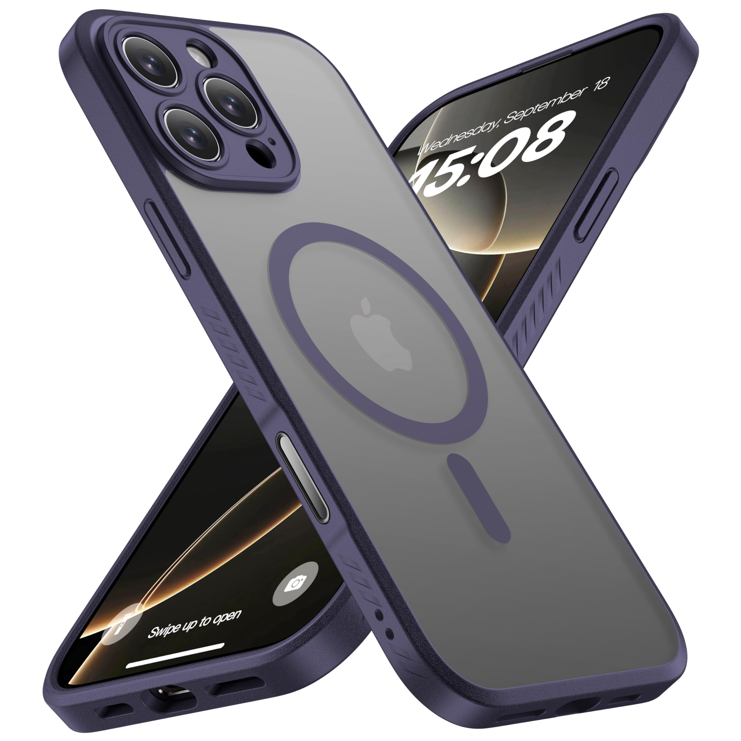 Photo 1 of CellEver Strong Magnetic for iPhone 16 Pro Max Case with Camera Control Capture Button [Camera Protection] [Military Drop Protection] [Compatible with MagSafe] Slim Translucent Matte Cover,Deep Purple
