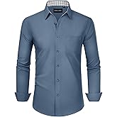 Alimens & Gentle Mens Dress Shirts Long Sleeve Button Down Shirt Men Wrinkle Free Contrast Collar Shirts