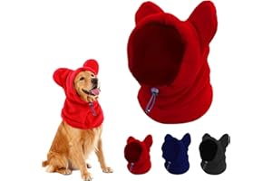 ETOFIXEE Dog Snood Winter Hood with Ear Protection, Fleece Neck Warmer for Dogs, (Red, Small)