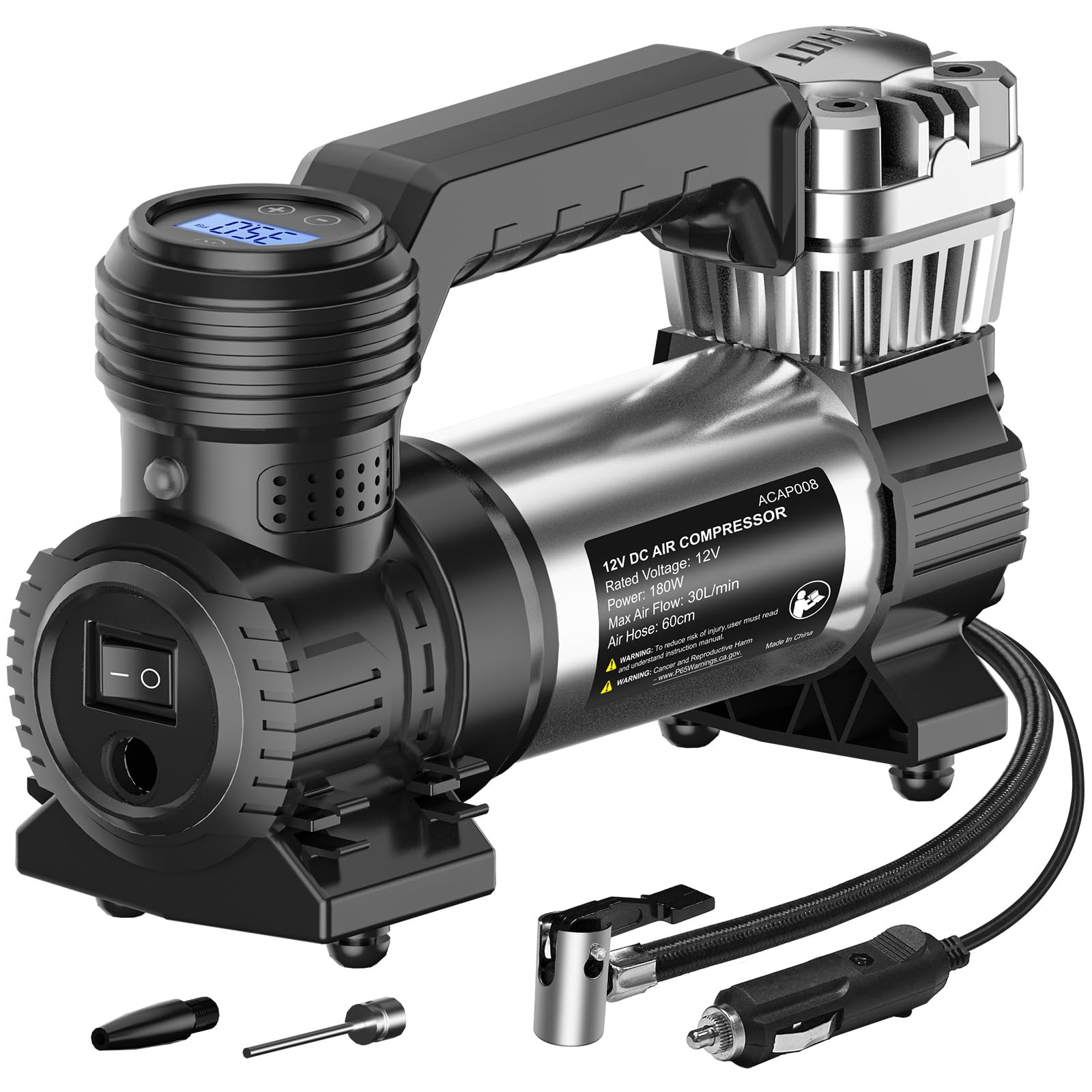 Photo 1 of Avid Power 12V DC Portable Air Compressor, 30L/M Fast Inflation, Auto Tire Inflator with Pressure Gauge, Air Pump for Car Tires & Many inflatables