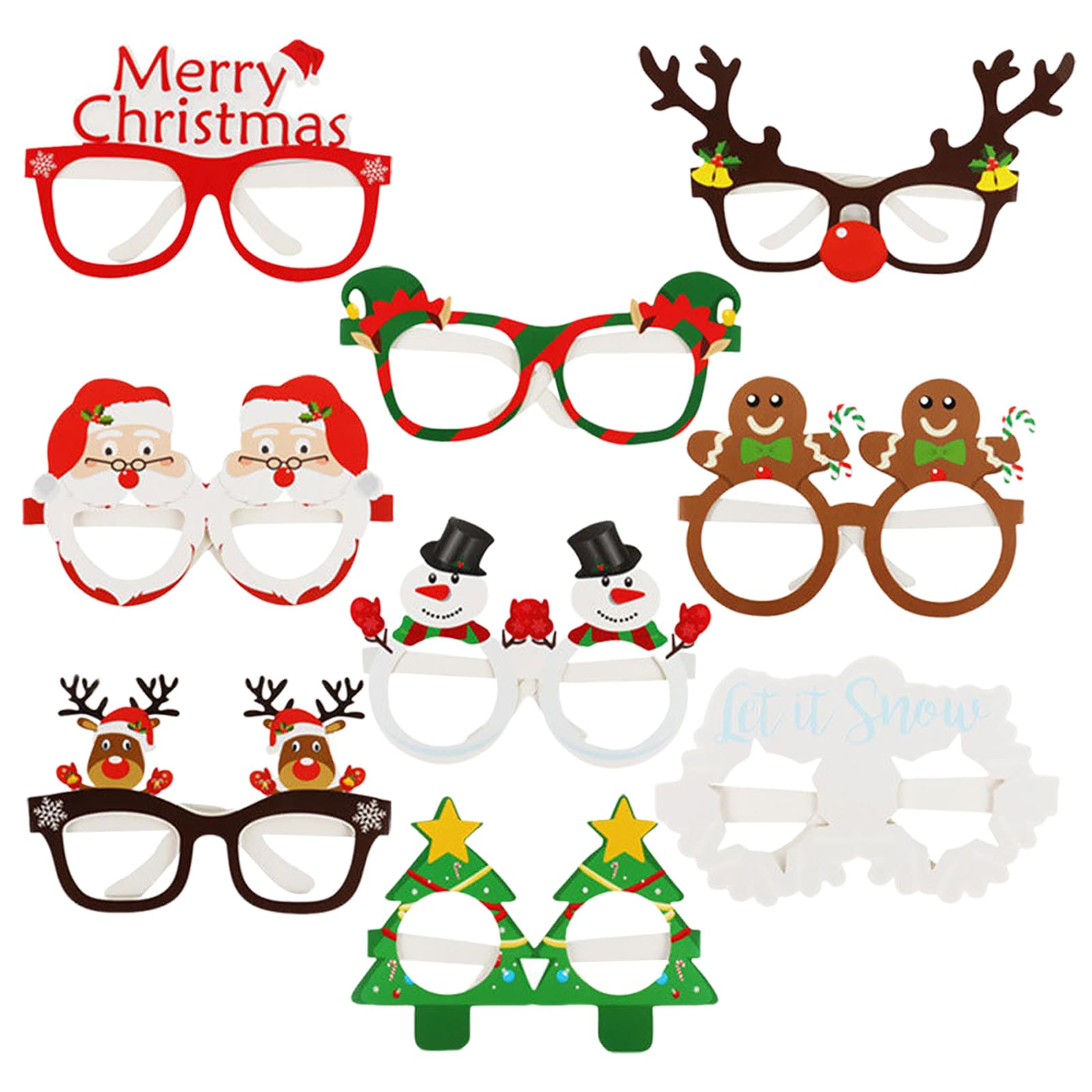 Solvica 9 Pack Christmas Glasses,Christmas Party Bag Fillers Novelty Gifts,Glasses to Wear Props for Kids Adults Christmas Party Favors Paper Glasses to Wear