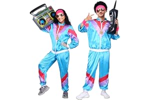 PartyBloom 80s Costumes for Men Women, Retro Tracksuit 90s Hip Hop Costumes Kit Shell Suit Halloween Party Dress