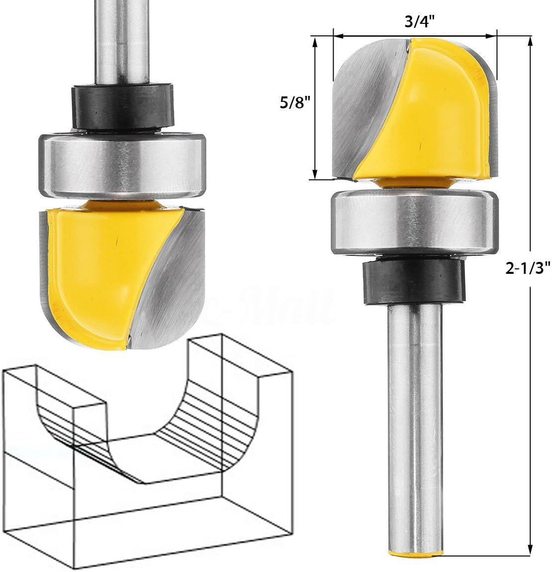 FORTOMORROW 1/4'' Shank 3/4'' Diameter Bowl Router Bit Dish Tray Carving Woodwork Cutter Kit