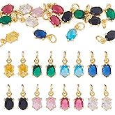 Beadthoven 16pcs Brass Micro Pave Cubic Zirconia Oval Charms 18K Gold Plated Oval Pendants Faceted Crystal Rhinestone Charms with Jump Rings for Jewelry Making Necklace Choker Earrings DIY Crafts