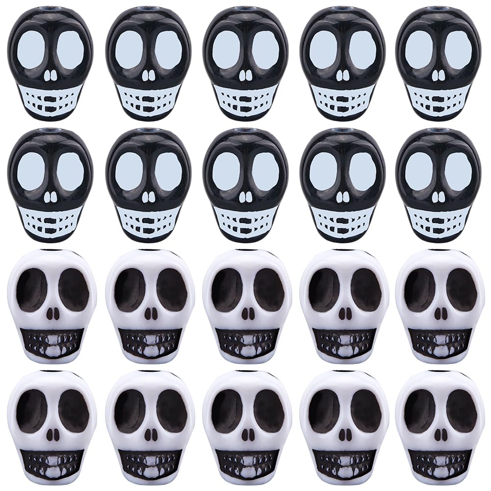 SUNNYCLUE 400Pcs Beaded Skull Head Halloween Skeleton Beads Bulk 10mm Black White Resin Holiday Skeletons Heads Small Spacer Charm Bead for Bracelet Jewellery Making Necklace DIY Crafts Accessories