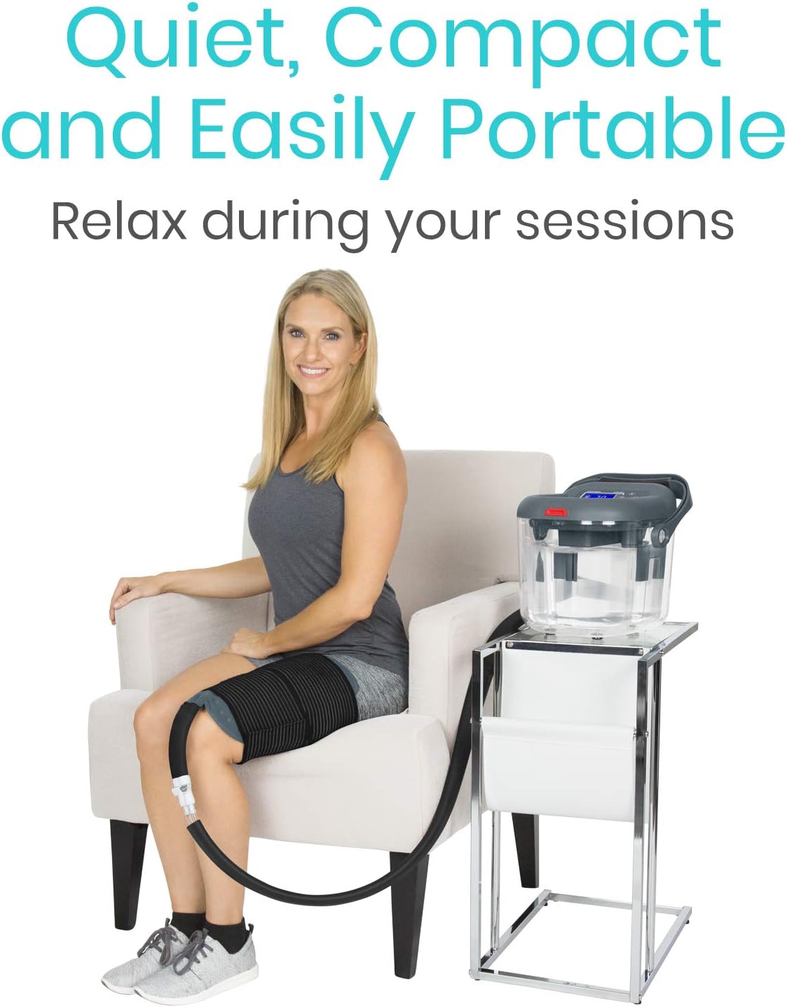 Vive Cold Therapy Machine - Large Ice Cryo Cuff - Flexible Cryotherapy Freeze Kit System Fits Knee, Shoulder, Ankle, Cervical, Back, Leg, Hip and ACL - Wearable Adjustable Wrap Pad - Cooler Pump: Sports & Outdoors