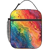 cromcu Insulated Lunch Box for Girls Women Kids Rainbow Lunch Bag for Work,Picnic,School,Travel,Hiking, Beach or Fishing Polyester Marble Rainbow Lunch Box