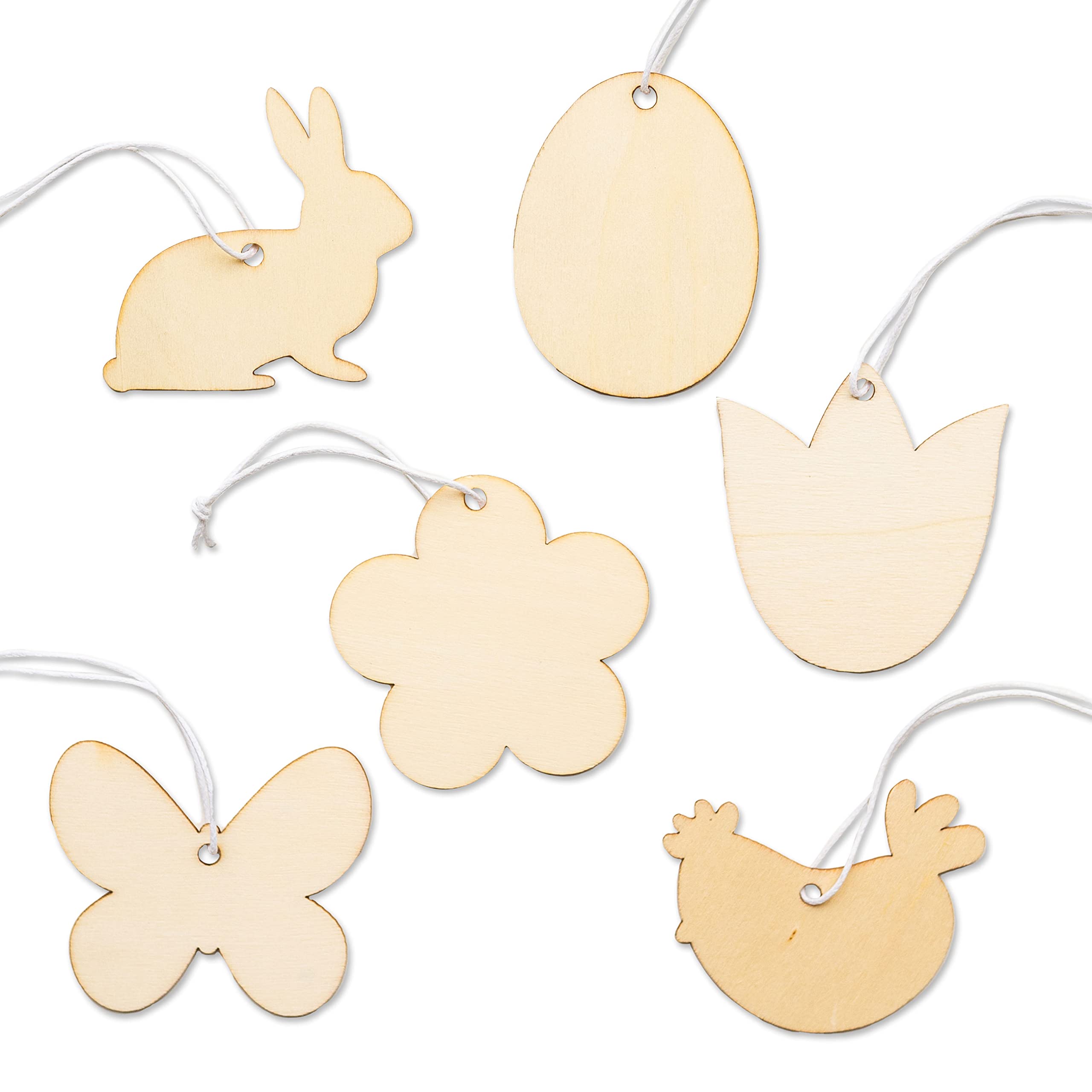 Papierdrachen 12 Wooden Pendants for Colouring for Easter – Size 7 x 7 cm Including Ribbon – Easter Decoration – Painting Fun for Children – Creative Gift Idea – Reusable Set 08