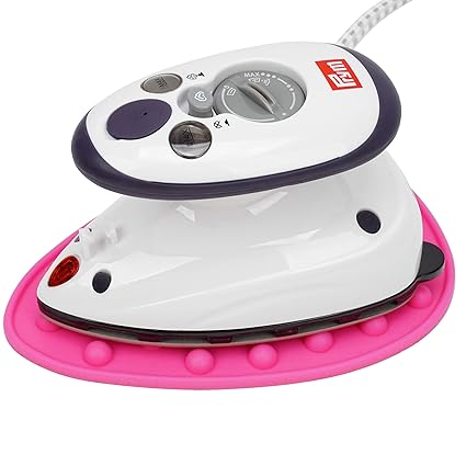 Prym Mini Dampf Bügeleisen Mit SEMPLIX Silikon Ablage Im Set (Pinky), Kleines Leichtes Dampf Bügeleisen Für Reise und Zuhause