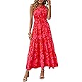 PRETTYGARDEN Women's Summer Floral Maxi Dress Knot One Shoulder Sleeveless Ruffle Flowy Boho Beach Wedding Guest Dresses