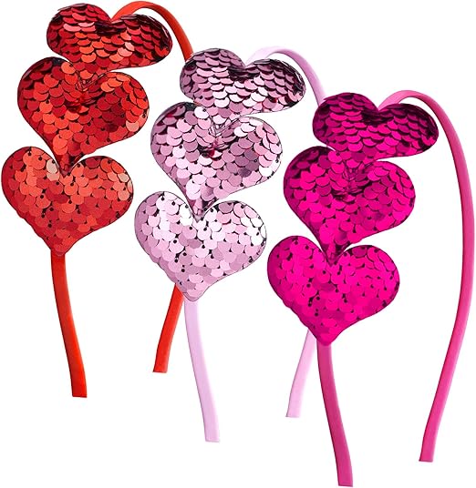 3 Pieces Valentine's Day Glitter Heart Headband Heart Shaped Sequin