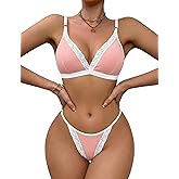 Avidlove Lingerie Sets for Women Sexy Ribbed Bra and Pany Set with Lace Trim 2 Pieces Bralettes Lingerie Outfits