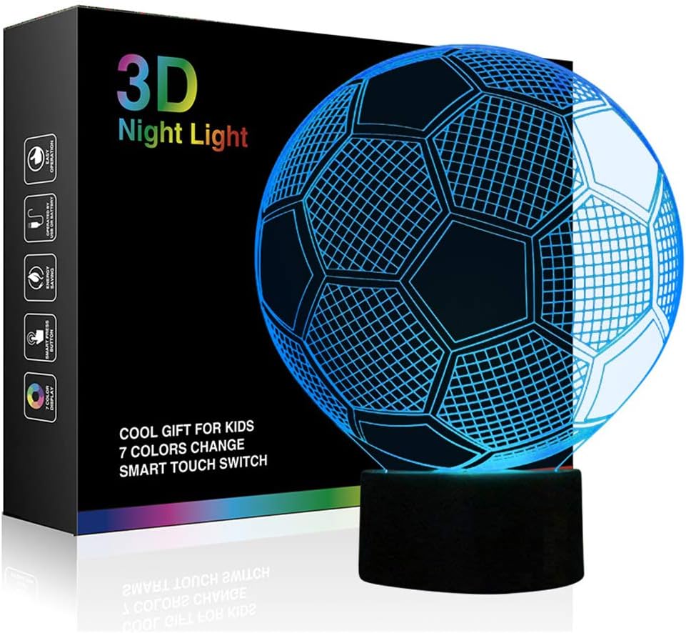Tiscen 3D Illusion Night Light, LED Table Desk Lamps, Football Horse Wolf Nightlights, 7 Colors USB Charge Lighting Bedroom Home Decoration for Kids Christmas Halloween Birthday Gift