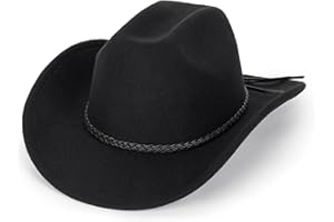 Women Men Western Cowboy Hat Rodeo Hat Upturn Brim Classic Felt Cowgirl with Belt