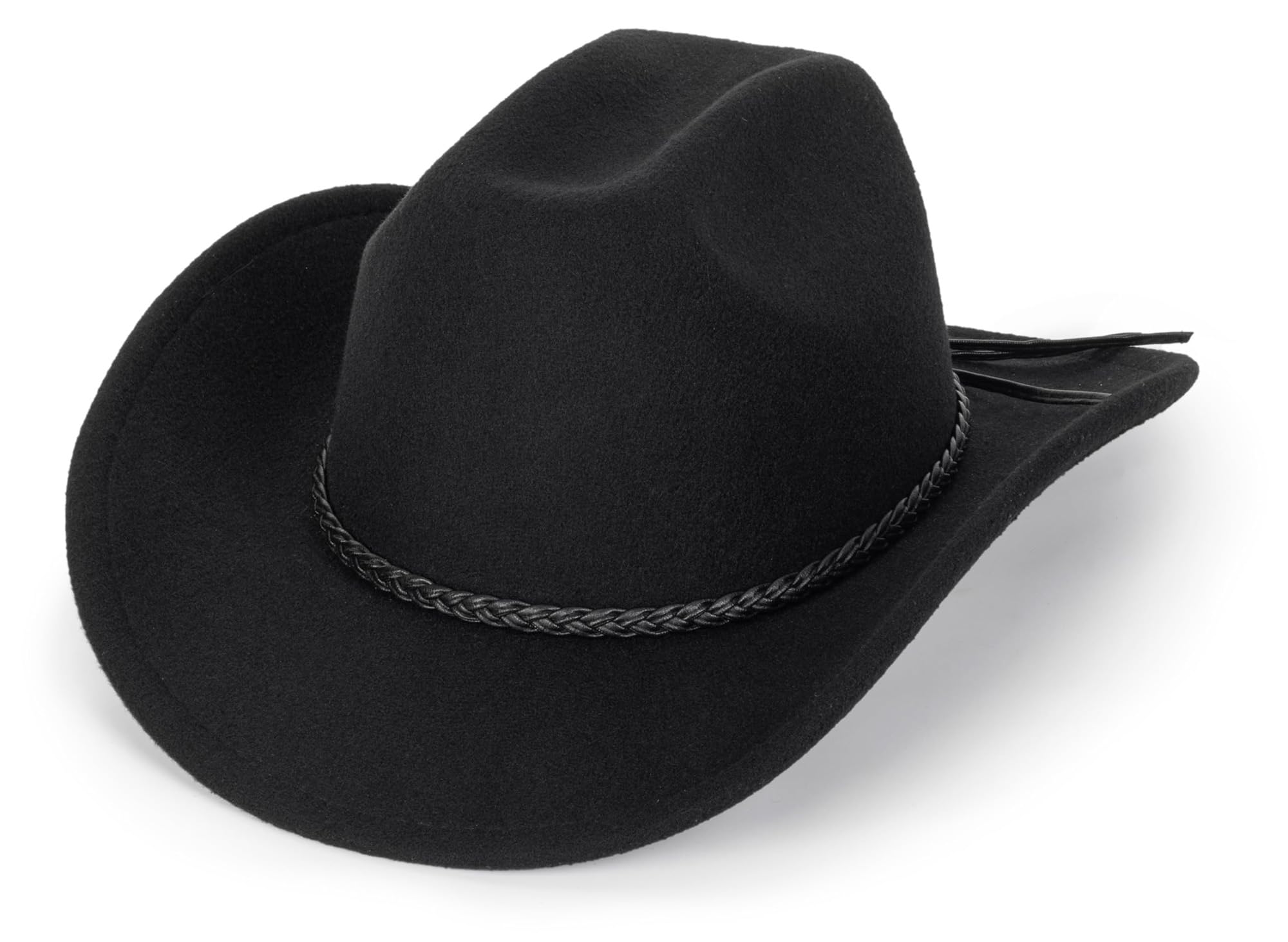 Photo 1 of Retro Western Cowboy Hat for Men Women, Wide Brim Felt Cowgirl Fedora Hats with Braided Rope Band M