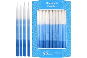The Dreidel Company Dripless Deluxe Tapered Pastel, Blue and White Decorations, 1-Hour Burn Time Hanukkah Menorah Candles for All 8 Nights of Chanukah