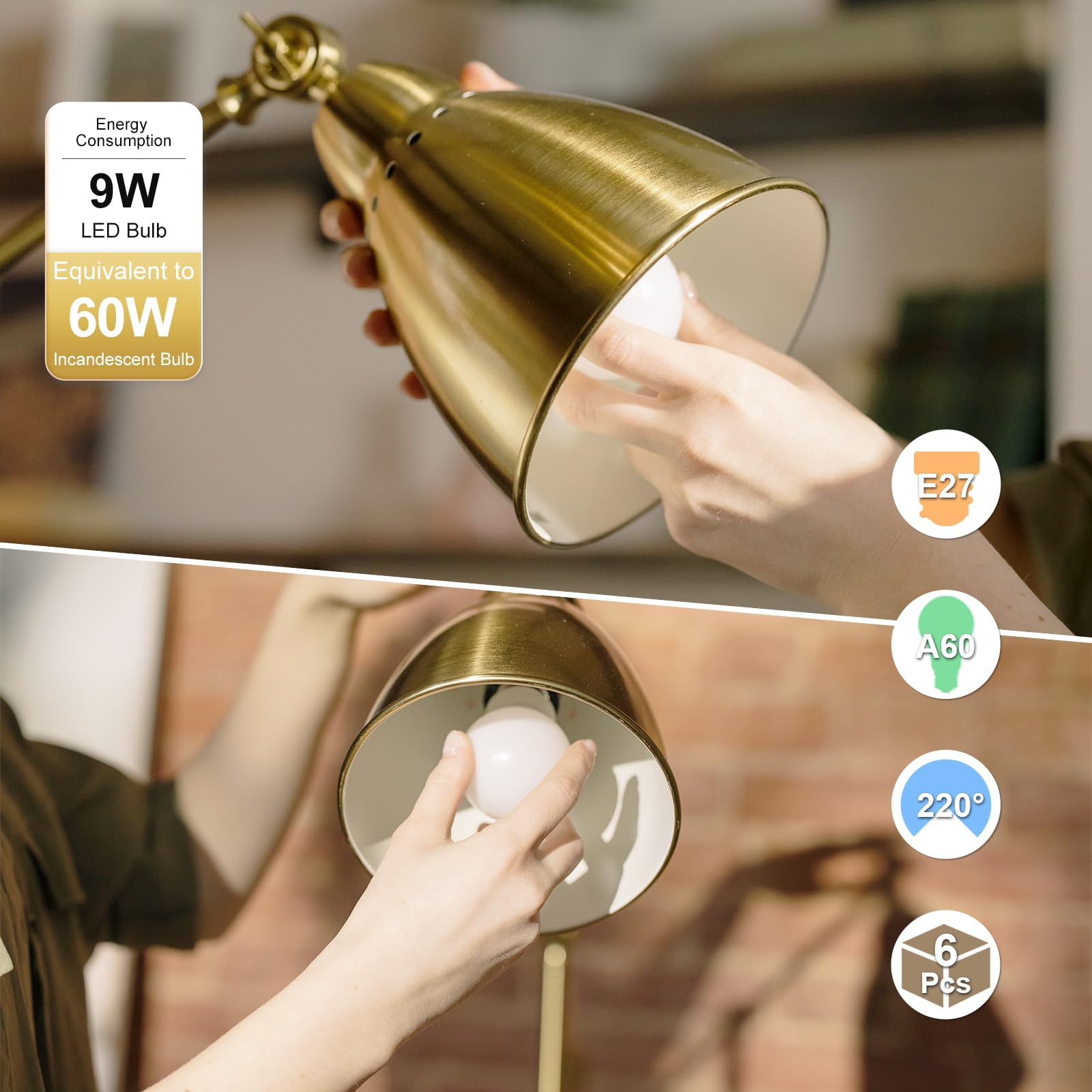 DiCUNO 9W E27 LED Lampe ersetzt 60W, 2700K Warmweiß, 806lm, A60 Matt Edisonbirne, CRI 90, 220° Abstrahlwinkel, flimmerfrei, nicht dimmbar, 230V Energiesparlampe, 6er Pack 7