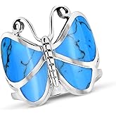 AeraVida Captivating Butterfly Motif Simulated Blue Turquoise Statement .925 Sterling Silver Ring | Cute Wedding Rings For Women | Casual Comfort Fit Silver Rings for Women | Gift for Daughter | Sterling Silver Rings Sizes (6-11)