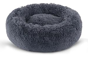 BVAGSS Small Dog Bed,Anti-Anxiety Donut Cuddler Cozy Soft Round Bed,Calming Plush Washable Round Fluffy Pet Cushion Bed for Puppy & Kitten MW002 (24 inch, Dark Grey)