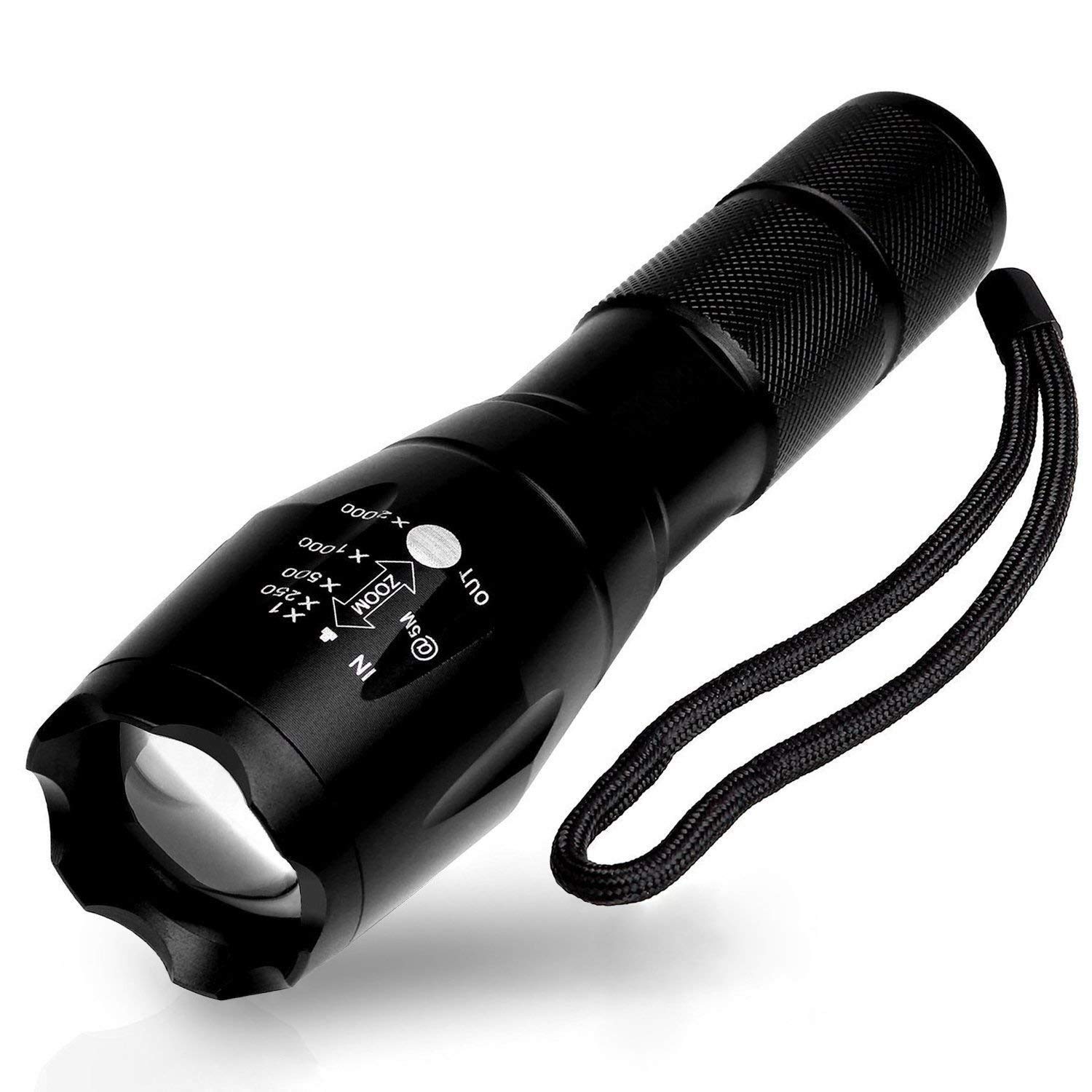 Torche Lampe de Poche LED Rechargeable et Etanche avec Zoom Réglable (Torche noir)