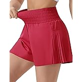 THE GYM PEOPLE Women's High Waist Workout Shorts Side Pleated Athletic Running Shorts with Mesh Liner Zip Pocket