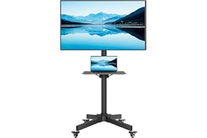 BONTEC Mobile TV Stand with Tilt Function, Rolling TV Carts for 23-60" LED, LCD, OLED TVs, Holds up to 110lbs, Max VESA 400x400mm, Adjustable Media Shelf, TV Stand for Living Room, Bedroom, Office