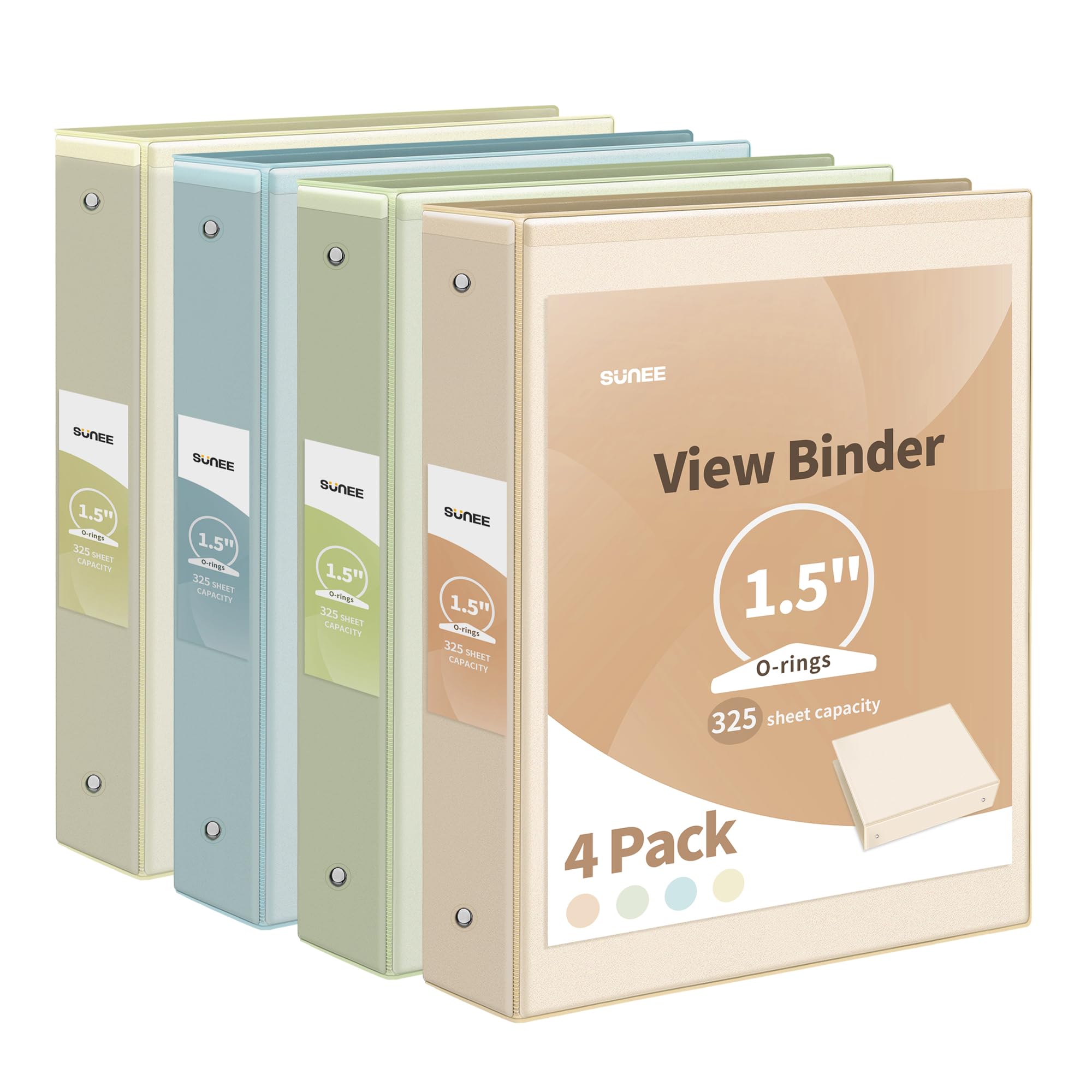 Photo 1 of SUNEE 3 Ring Binder 1.5 Inch 4 Pack, Clear 1 1/2 Inch View Binder Three Ring PVC-Free (Fit 8.5x11 Inches) for School or Office Supplies, Neutral Aesthetic