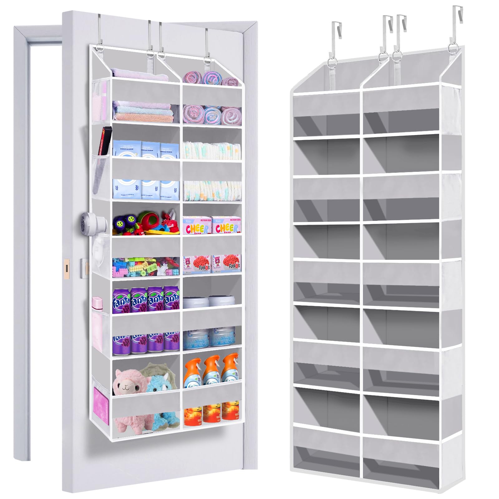 UVIAHOMI Heavy Duty Over The Door Organizer 5 Tiers, Extra Large Behind Door Storage of 10 Front & 10 Mesh Pockets, 80lb Weight Capacity, Hanging Doors Storage for Closet Bedroom Nursery, Light Gray
