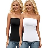 DYLH Cotton Tube Tops for Women Side Split Strapless Top Sexy Double Layer Bandeau Top 2 Packs