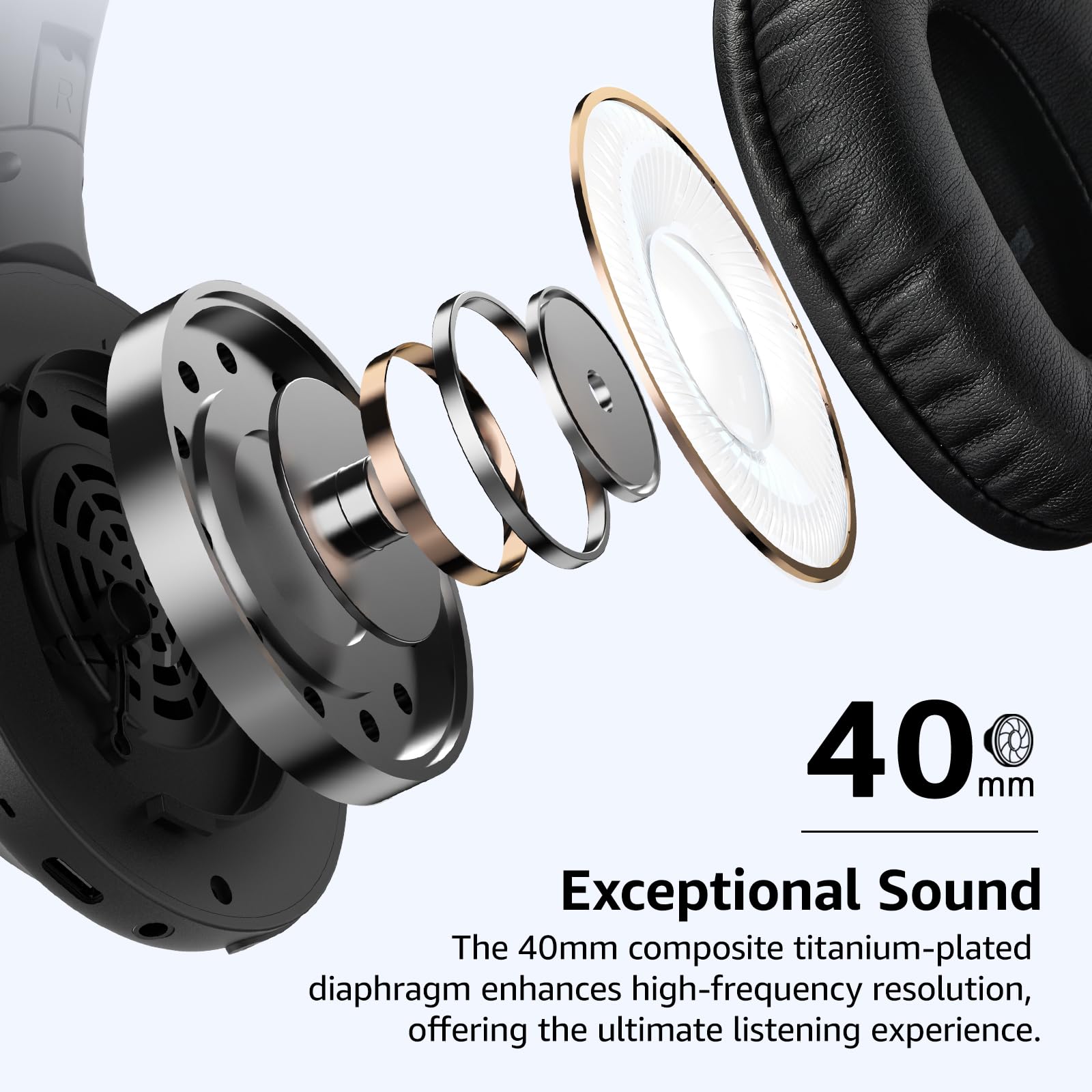 TOZO HA1 Bluetooth 5.4 Over Ear Headphones, 70H Playtime with Mic, Foldable Wireless Headset, Deep Bass Stereo Sound Customizable 32 EQ Music Mode Via Button & App for Travel and Home, Upgraded
