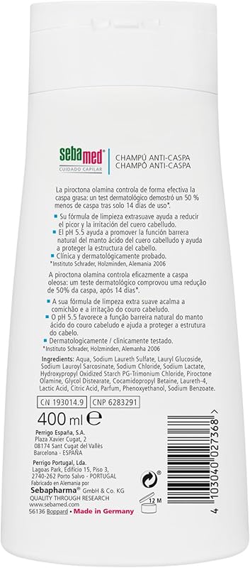 Champú Anticaspa, Elimina la Caspa y Alivia el Picor, 400 ml