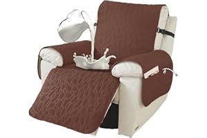 XINEAGE 100% Waterproof Recliner Chair Covers with Elastic Straps, Nonslip Reclining Couch Covers Washable Recliner Couch Cover with Pockets Furniture Protector for Pets Dogs (Coffee, 23")