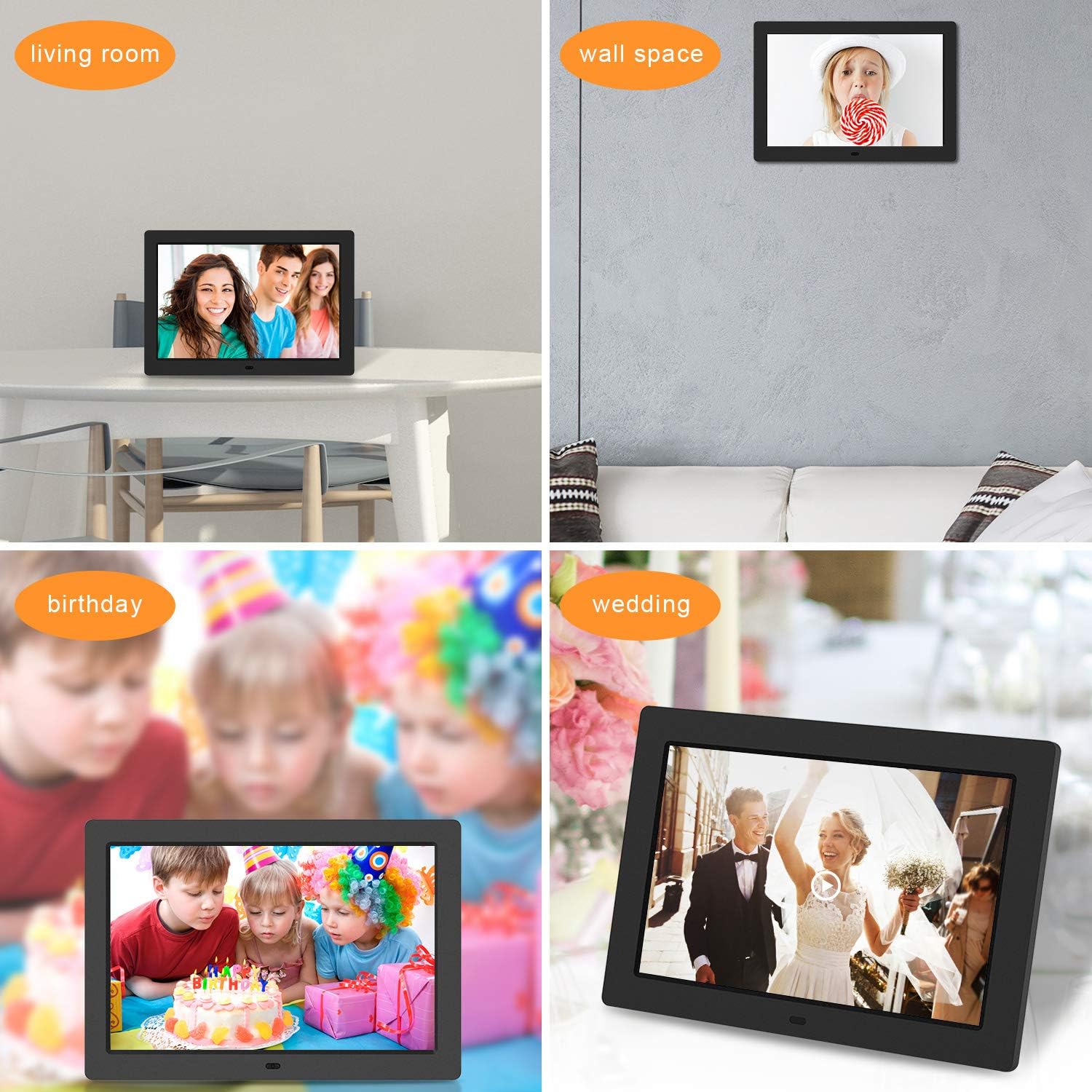 Digital Picture Frame 10.1 Inch Electronic Photo Frames – Vucatimes F10 1280 x 800 HD Display Remote Control Auto Power On and Off Music Video Calendar Support USB SD Card– Black : Electronics