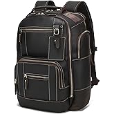 LANNSYNE Vintage Genuine Leather Backpack for men, 15.6" Laptop Backpack Travel Camping 24L Rucksack