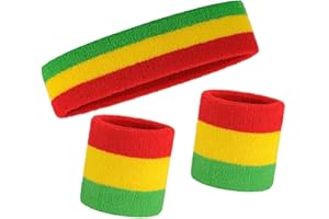 ISLMLISA E-lishine Striped Sweatbands Set - (1 Headband and 2 Wristbands) Cotton Sweat Band for Athletic Men and Women