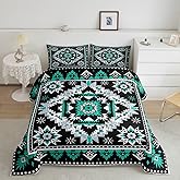 Feelyou Boho Comforter Set Queen Size Southwest Native American Design Comforter Southwestern Geometric Bedding Set Western Decor Duvet Set Room Decor Balck Teal Quilt Set