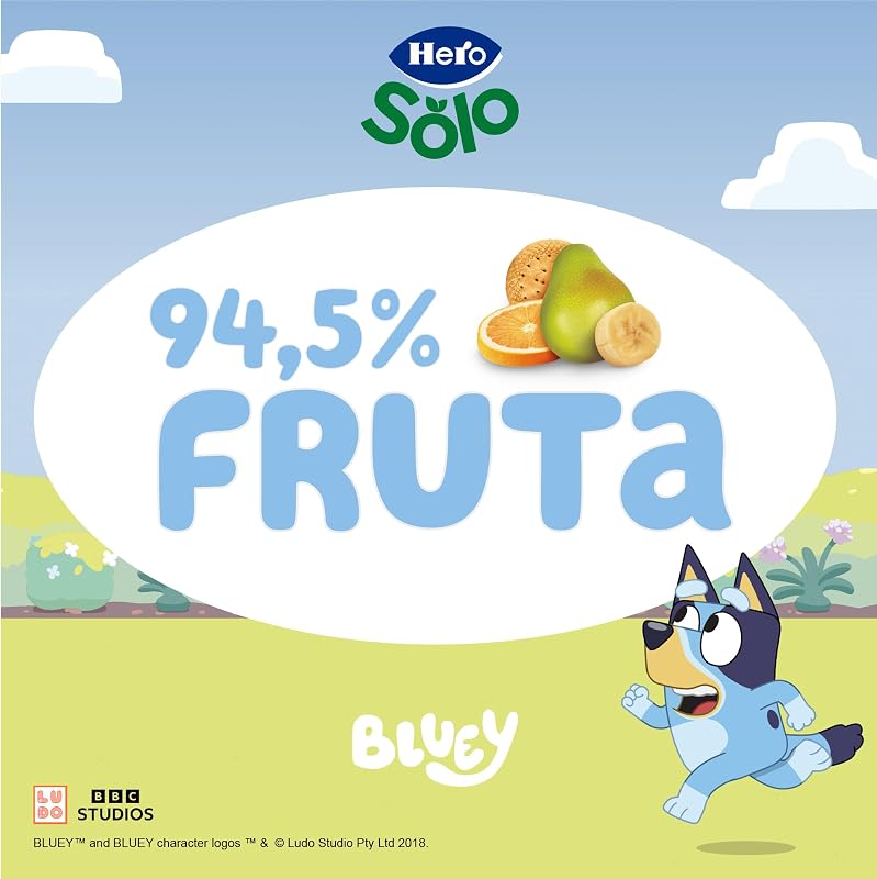 Hero Solo Bolsitas Naranja Plátano Pera y Galleta Desde 6 Meses, 18 x 100 g