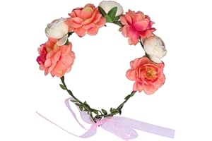 Flower Headband, Floral Headdress Beautiful for Wedding Party, Festival, Beach, Taking Photo(Coral Beige)