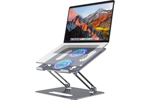 YICOSUN Adjustable Laptop Cooling Stand with 2 Quiet Fans & RGB Lighting, Aluminum Alloy & Foldable Ergonomic Design for MacBook, Lenovo, ASUS, Dell 10-16 Inch, Perfect for Gaming, DJ, Office - Gray