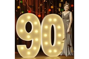 IMPRSV Marquee Numbers 4 Feet Tall Large Light Up Numbers 90th Birthday Decorations Women Men Big Yellow Light Outdoor Anniversary Decorations Balloon Arch Kit Party Backdrop 90