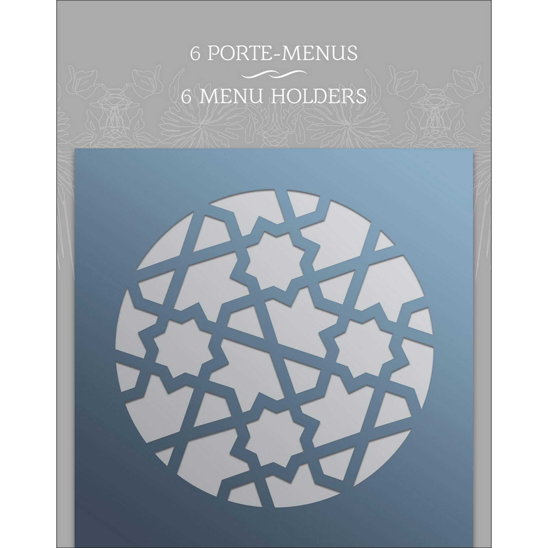 Clairefontaine Collections - Ref 115175C - Lalla - Menu Holders (Pack of 6) - 110 x 10mm, Pattern Cut Into Front, Bi-Fold Design - Blue & Silver Metallic Effect