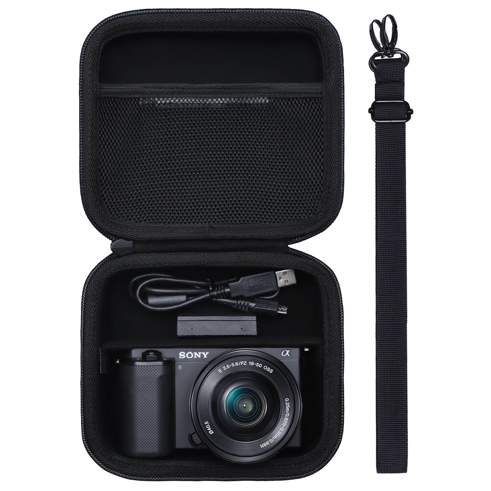 Photo 1 of **MISSING STRAP** DR·AMIU Hard Case for Sony Alpha ZV-E10/ ZVE10 II/a6400/6700/A6100/a6000 Cameras and w/16-50mm Lens, Canon PowerShot G7 X Mark III/Mark II Digital Camera, Travel Black Storage Bag