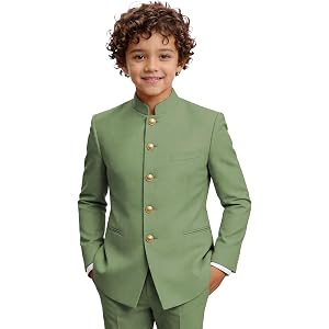 CUCUSISI Boys Suits 2 Piece Mandarin Collar Chinese Tunic Suit Metal Buttons Formal Suit for Boy Kid Party Prom