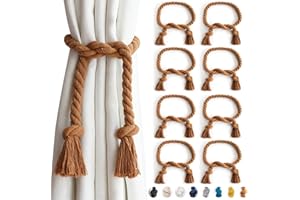 Yteseery 8 Pack Outdoor Curtain Tiebacks Rope, Natural Cotton Curtain Holders, Village Rural Rustic Curtain Holdbacks, Farmhouse Nautical Curtain Rope Tie Back for Drapery Patio, (Coffee)