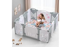 Baby Playpen, Uanlauo Safety Play Yard, Easy Assemble Play Pens for Babies and Toddlers, Sturdy Baby Gate Playpen, Toddler Playpen, Portable Indoor Outdoor Use, Foldable Baby Playpen (14 Panel, Grey)