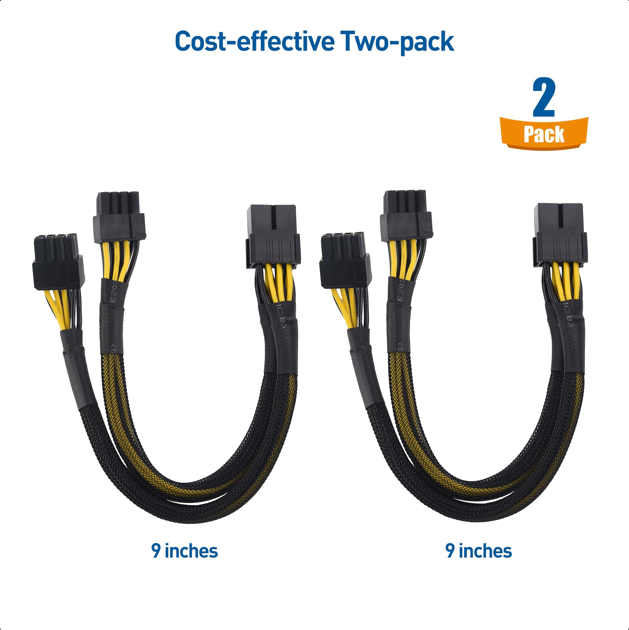 Cable Matters 2-Pack PCIe 8 Pin to Dual 8 Pin (6+2) Female to Male PCIe Power Adapter for GPUs - 9 Inches (8 Pin PCIe Cable GPU, Dual 8 Pin PCIe Cable)