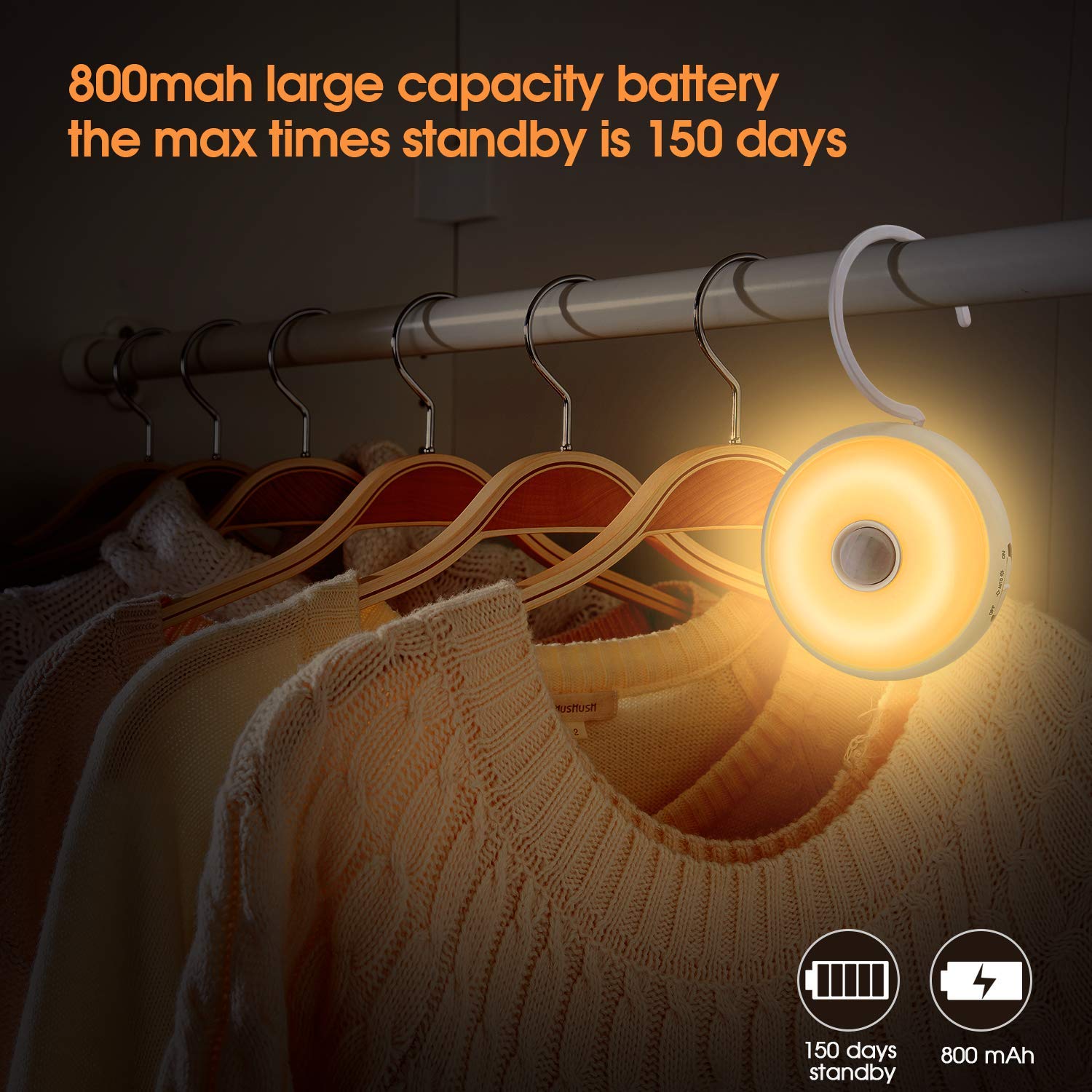 FXQ Motion Sensor LED Night Light, USB Rechargeable Portable Closet Light, Dimmable Cordless Wall Light, Magnetic Stick Hanging, for Under Cabinet, Stairs, Hallway, Kids Room, Bedroom (2 Pack)