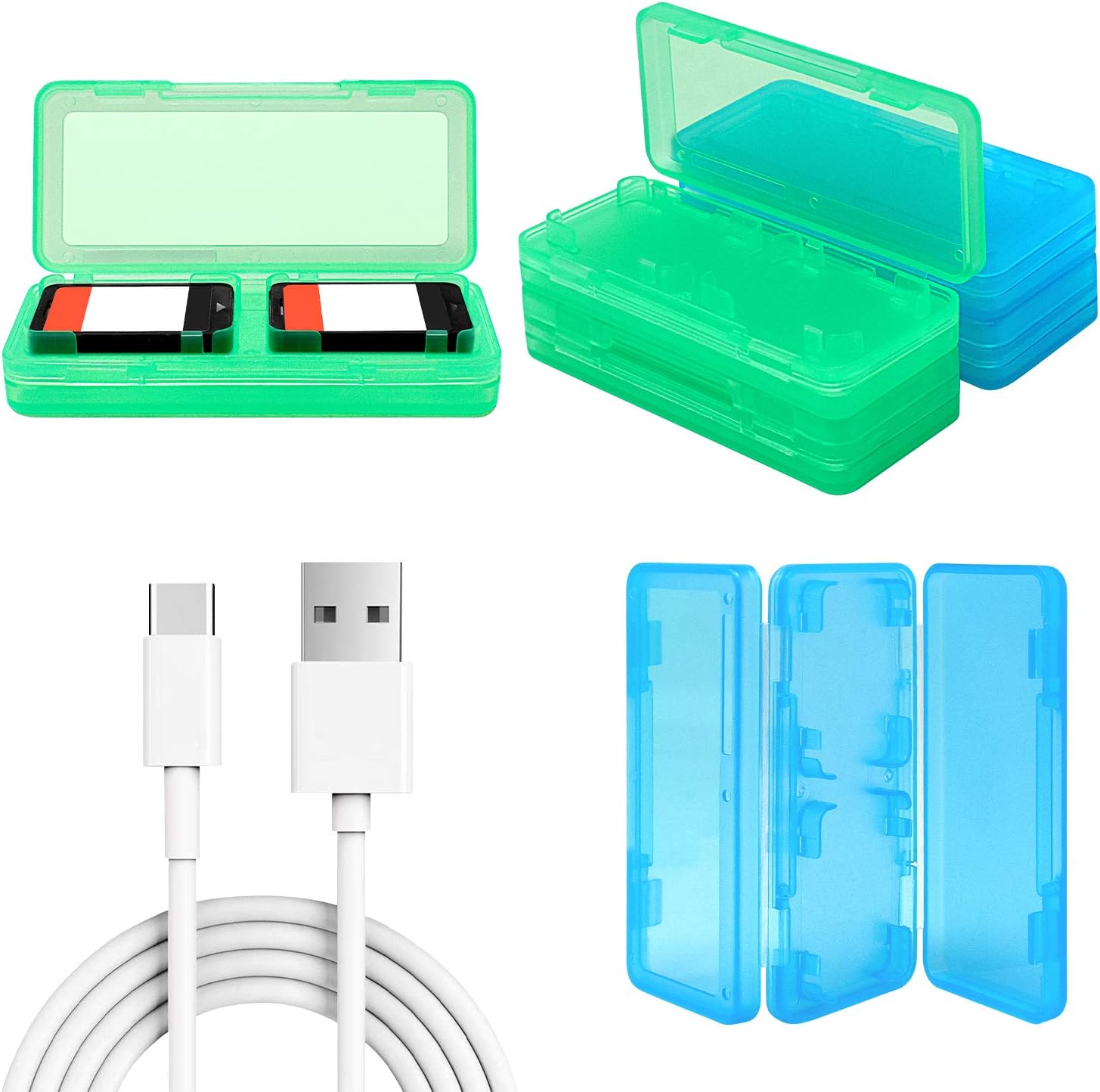 Accessories Kit Bundle for Switch,12 in 1 Essential Protection Kits with Carrying Case, Game Storage Case, Screen Protector, Silicone Cover Skin for Joy Con & Type C Charging Cable for Nintendo Switch: MP3 Players & Accessories
