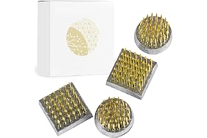Wazakura 4PCS Mini Ikebana Kenzan Japanese Flower Holder, Made in Japan, Floral Arranging Pin Frog, Round Square - 1"(24mm) Brass